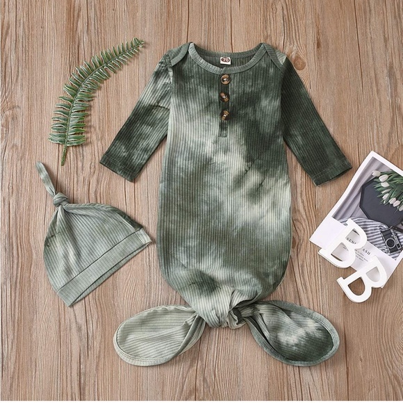 Matching Sets Baby Nightgowns Sleeper Ribbed Gown With Hat 2pcs Sleeping Bag Swaddle Pajamas